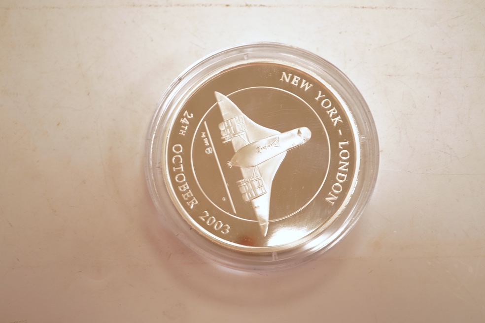 Westminster Mint, proof silver 5oz. medal, commemorating The Last Scheduled Flight of Concorde 1969-2003, cased with certificate